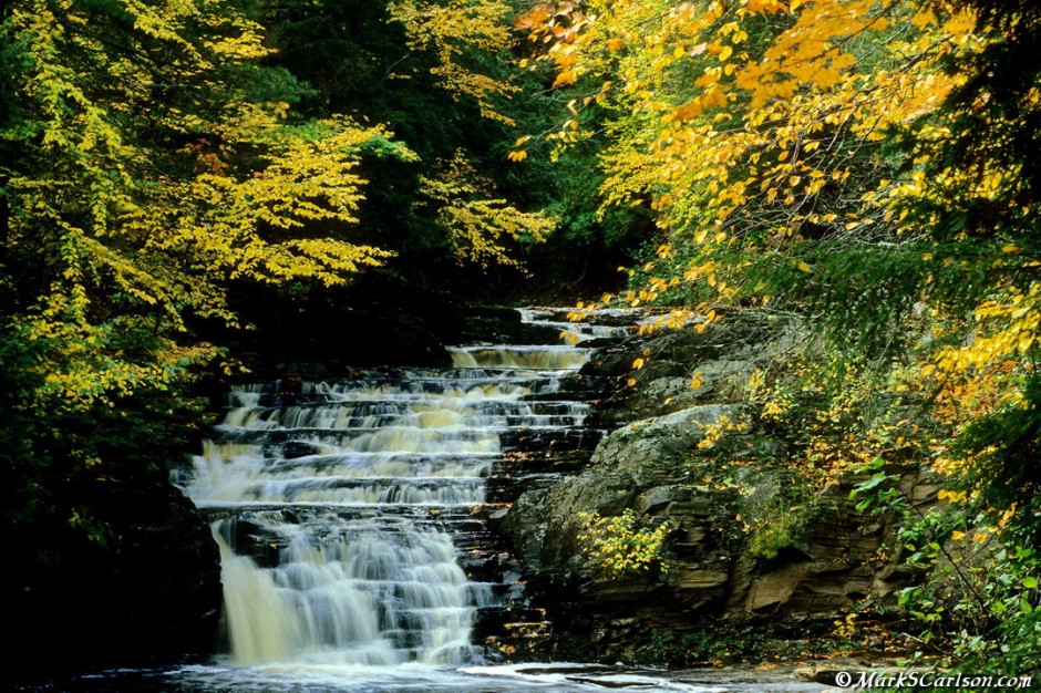 stair case falls along the East Branch of the Huron River, Baraga Co., MI; ©markscarlson.com | Great Lakes Photo Tours