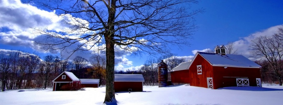B-Feb.;Tweedle Farm barns, winter, with sun star; Sleeping Bear Dunes Nat'l Lakeshore; ©markscarlson.com
