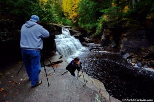 Mike and Mary photographing at Canyon Falls during GLPT's Copper Country Color Tour 2013 | Great Lakes Photo Tours